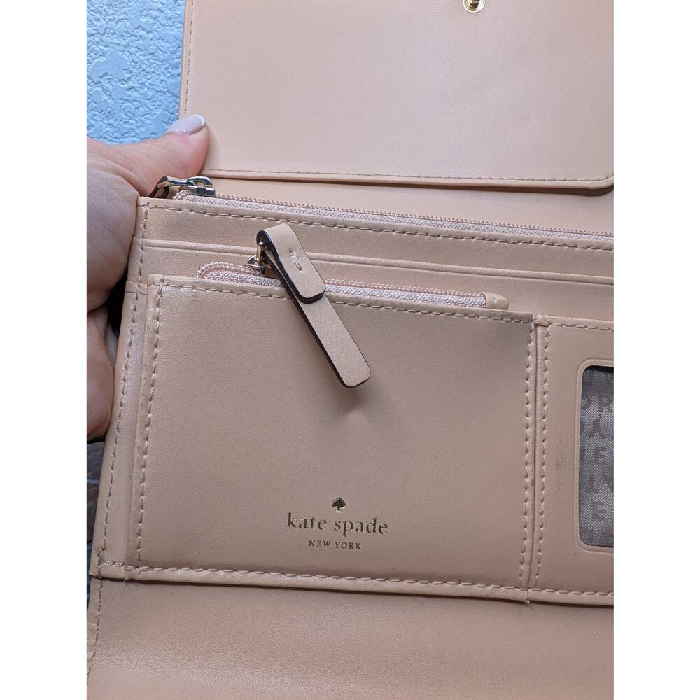 Kate Spade Women's Blue Ostrich Leather Trifold Wallet Chic Travel Designer - Picture 5 of 7